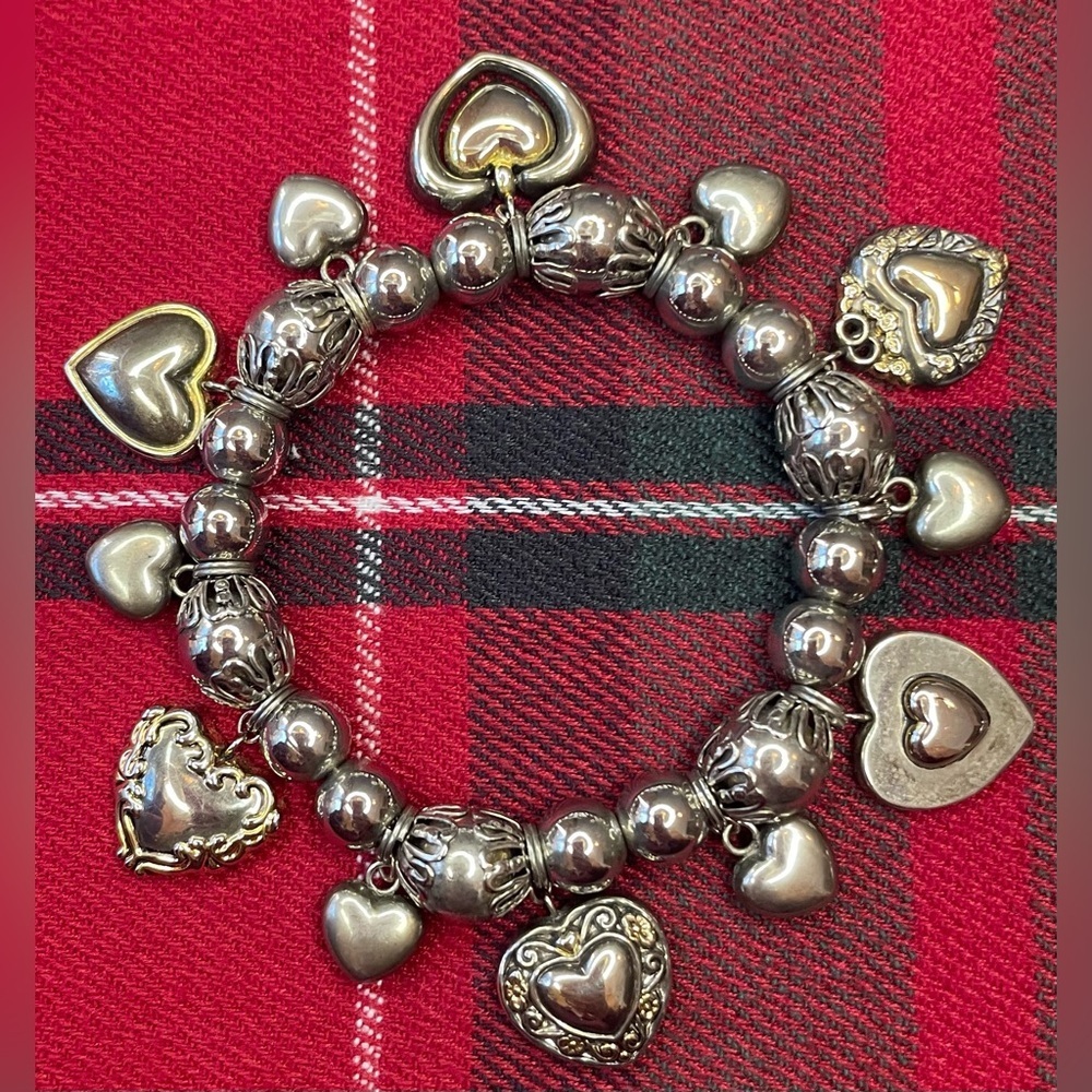 Mixed Metal Silver Tone Stretch Heart Bracelet